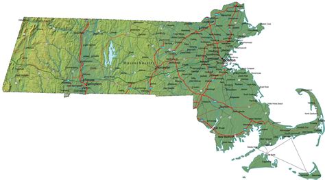 Detailed Massachusetts Map Ma Terrain Map