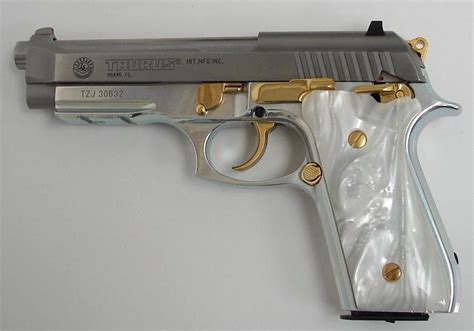 Taurus Pt92 Afs 9mm Para Caliber Pistol Gold And Pearl With Pearlite
