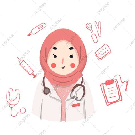 Dokter Kartun Karakter Muslim Memakai Hijab Merah Muda Dokter Jilbab Muslim Png Transparan