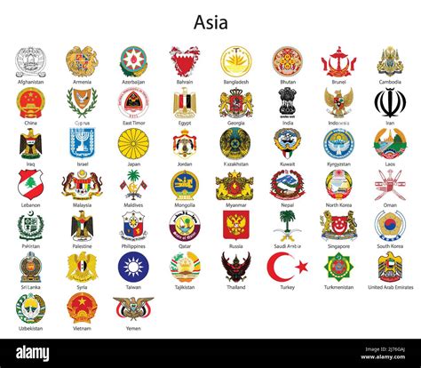 Conjunto Escudo De Armas De Los Países De Asia Todas Las Regiones De