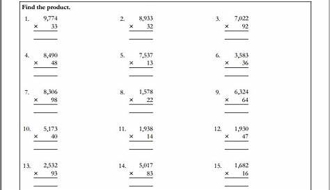 5th Grade Math Multiplication Worksheets - 4 x 2 digits - EduMonitor