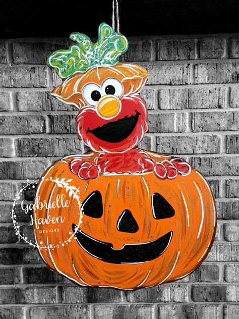 Elmo Halloween Pumpkin Door Hanger Front Door Sign Halloween Yard Art