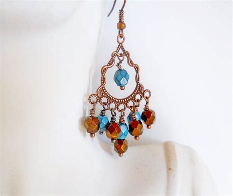 Turquoise Chandelier Earrings Metallic Bronze And Copper