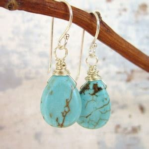 Turquoise Earrings Dangle Sterling Silver Wire Wrapped Etsy