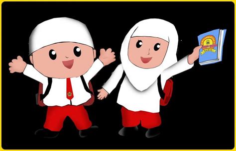 Kartun Muslimah Gambar Animasi Anak Sekolah Sd Memakai Seragam Gambar