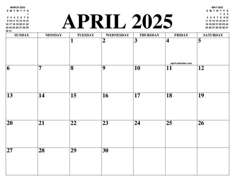 April 2025 Calendar Free Printable Gambaran