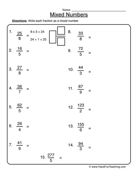 Change Mixed Numbers To Fractions Worksheet