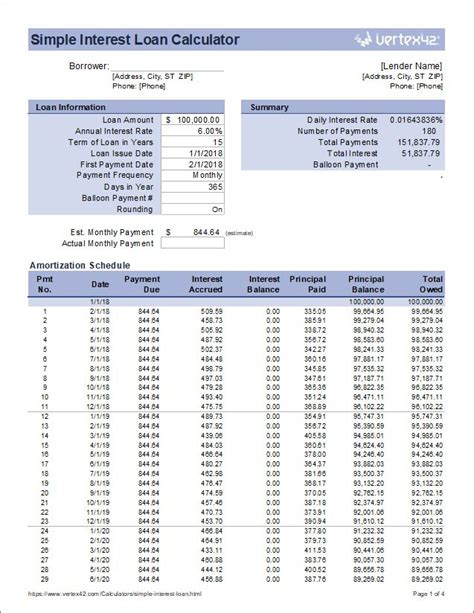 Simple Interest Loan Calculator For Excel Amortization Schedule