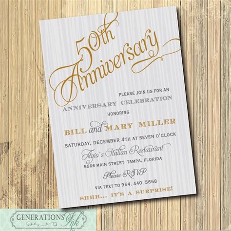 50th Wedding Anniversary Invitation Printablegold Gray Etsy