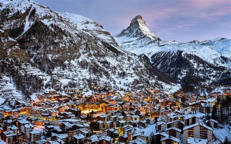 Switzerland Mountains Snow Winter Town Matterhorn Zermatt Photography