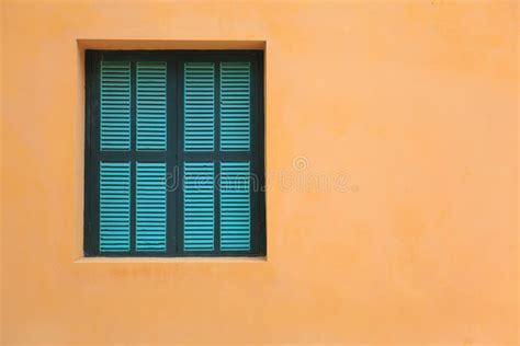 Green Windows On Orange Wall Stock Image Image Of Feature Wall 40265517