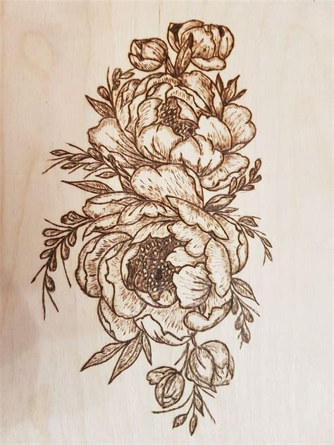 Flower Of Wild Rose Pyrography On Birch Plywood Pyrography Wood