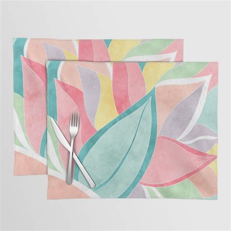 Modern Abstract Pastel Watercolor Leaf Pattern Placemat By Girly Trend