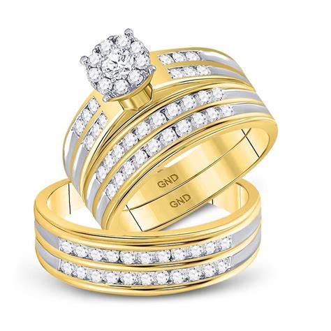 14kt Yellow Gold His And Hers Round Diamond Cluster Matching Bridal Wedding Ring Band Set 1 15