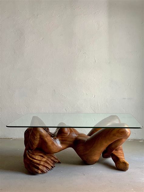 Hand Carved Wooden Female Nude Sculpture Coffee Table Vintage Etsy