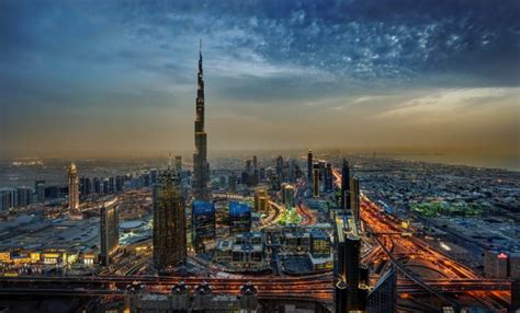 Uae Dubai Skyscrapers In Sunset Wallpaper Wallpaper United Arab