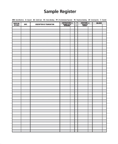 Free 9 Sample Checkbook Register Templates In Pdf Ms Word Excel