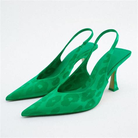 High Heels Women Shoes Green Print Heels Women Leopard Heeled Pumps Female Elegant Pointed Toe