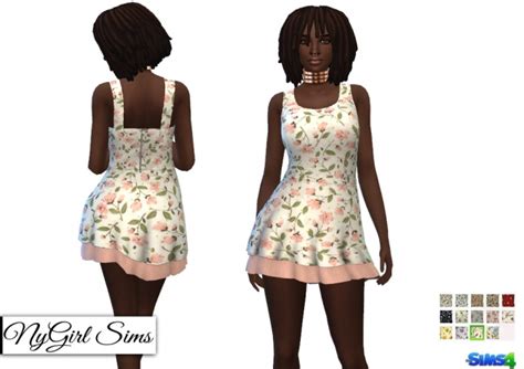 Layered Floral Flare Dress At Nygirl Sims Sims 4 Updates