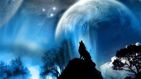 Silhouette Of Howling Wolf Digital Wallpaper Fantasy Art Wolf Hd