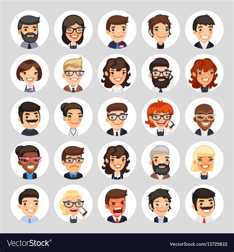 Flat Business Round Avatars On White Royalty Free Vector