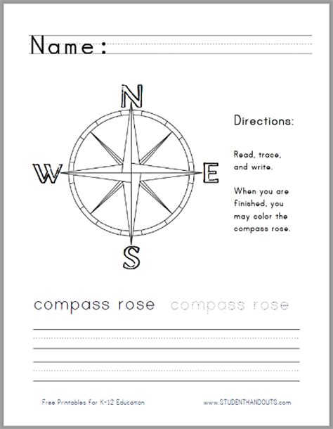 compass rose handwriting worksheet   elementary social studies