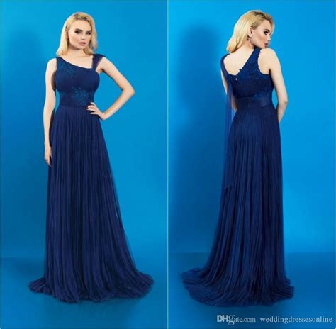 Bien Savvy Navy Long Prom Dresses 2016 Tulle With Applique V Neck Beaded A Line Sweep Train