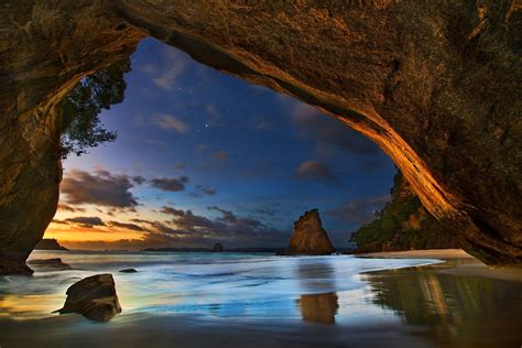 cave, Beach, Sea, Sunset, Clouds, Stars, Nature, Landscape Wallpapers ...