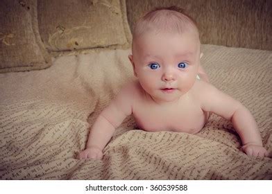 Funny Naked Baby Big Blue Eyes Stock Photo Shutterstock