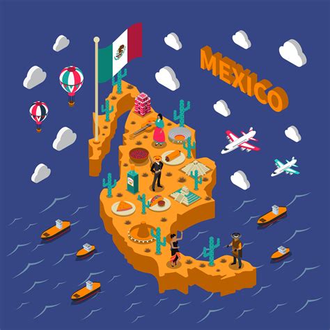 Mexican Touristic Attractions Symbols Isometric Map 461142 Vector Art