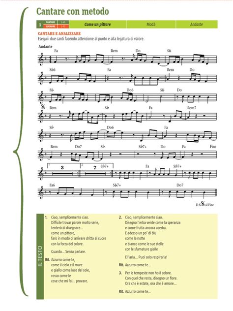 Disegno l'erba verde come la speranza e come frutta ancora acerba. come un pittore spartito.pdf | Formes musicales ...