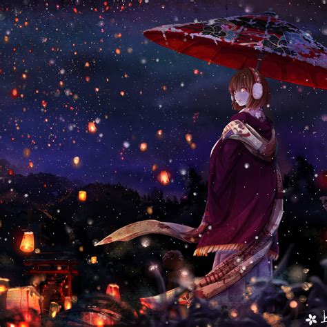 2048x2048 Anime Girl With Umbrella Ipad Air Hd 4k