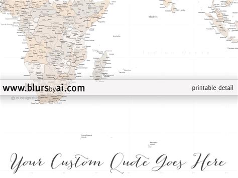 Custom Quote Highly Detailed World Map Printable With Etsy
