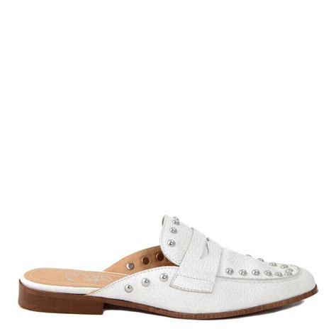 White Leather Studded Mule Loafer Brandalley