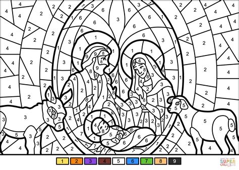 Printable christmas bookmarks for kids. Christmas Nativity Scene Color by Number | Super Coloring (With images) | Nativity coloring ...