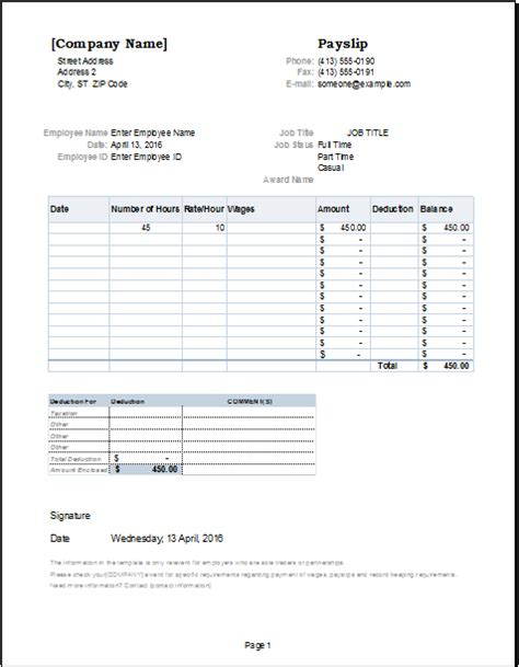 Singapore Payslip Template Word Payslip Template Lets A User T Create