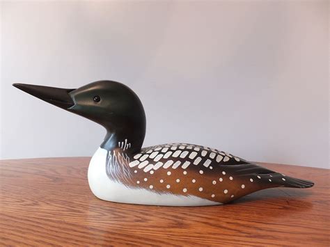Large Hand Painted Wooden Duck Decoy With Glass Eyes Etsy Duck