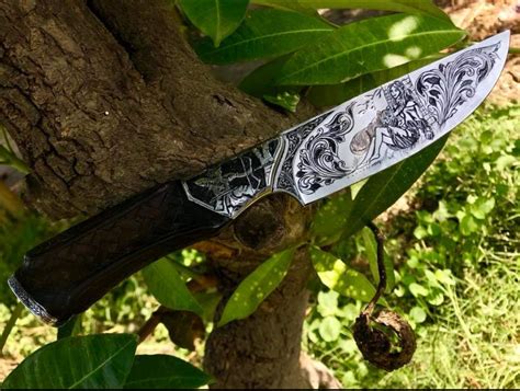 My Handmade Custom Knife Blade On Hand Engraved Design Rknifemaking