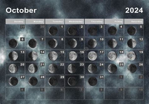 October 2024 Lunar Calendar Moon Cycles Stock Illustration
