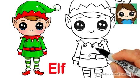 How To Draw A Christmas Elf Easy And Cute Youtube Elf Drawings