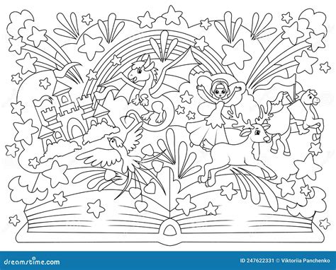 Magic Book Of Fairy Tales With Fairy Tale Characters Coloring Book