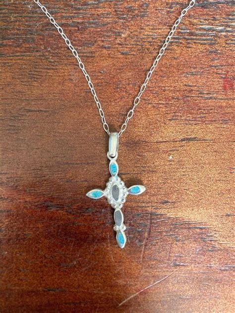 Sterling Silver Turquoise Cross Necklace For Women And Girls Etsy
