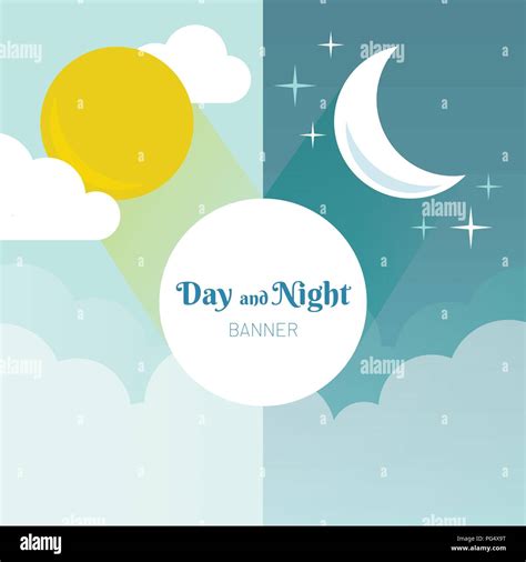 Day And Night Layout Sun Moon Stars And Clouds Banner Weather