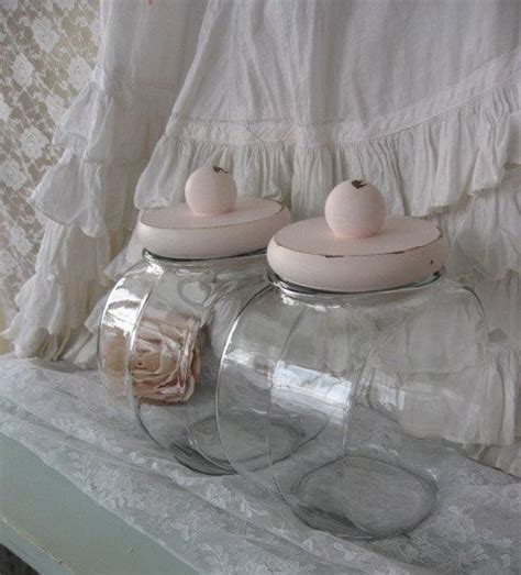 Shabby Chic Canister Set 2 Glass Storage Jars With Pink Lids Etsy