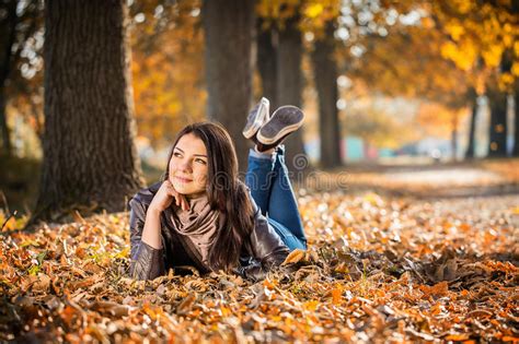 Girl Park Autumn Stock Image Image Of Attractive Brunette 48393563