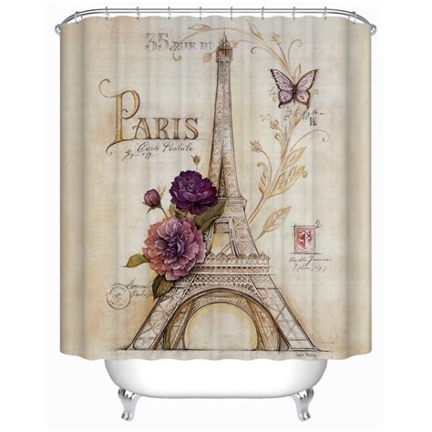 Uphome Vintage Paris Themed Light Brown Eiffel Tower Bathroom Shower