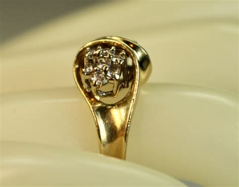 Vintage Ladies Ring 14kp Yellow Gold 14 Diamond Cluster Etsy