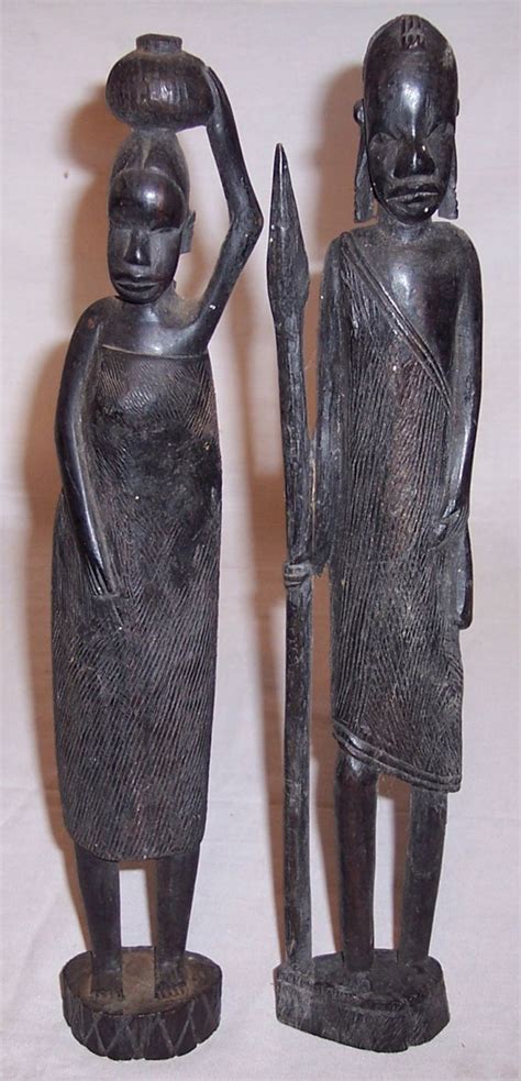 African Tribal Art Carved Wood Figures Male Female Besmo Kenya