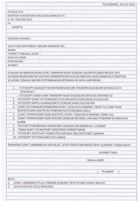 Walaupun hanya berupa lembaran kertas dan terdiri dari 1 lembar kertas hvs atau folio, surat lamaran kerja memiliki nilai yang bearti serta menjadi salah satu faktor penentu untuk dapat lolos dalam tahapan penyeleksian administrasi. Contoh Surat Lamaran Kerja CPNS