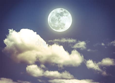 Night Sky With Bright Full Moon Serenity Nature Background Stock